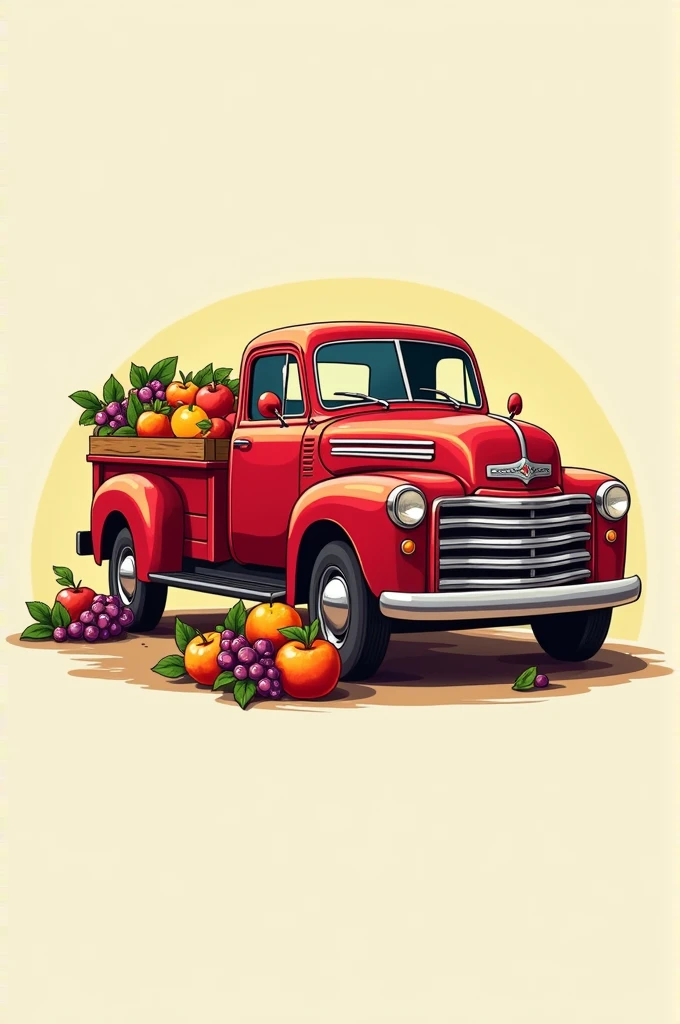 Logo for a fruit and vegetable shop A red truck, with fruits around 