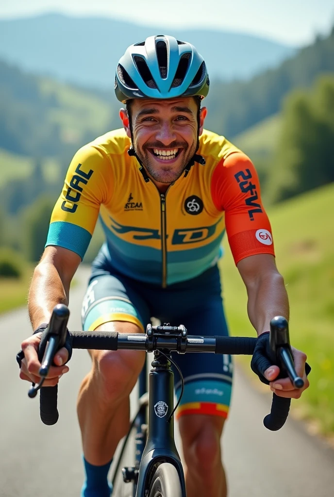 I want you to generate images for me to tell a cycling joke. The joke is the following: What does a cyclist do when he is bored with his girlfriend? Well, he easily changes relationships.