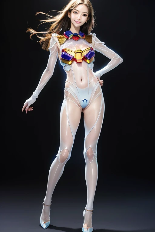 Highest quality、Tabletop、Ultra-high resolution、(Realistic:1.4) 、infp young woman、(Modeled:1.2)、Small head、Small Face、Blonde、Long legs、(Transparent Gundam Suit:1.4)、(Transparent body:1.15)、High heels、(whole body:1.4)、Without makeup、smile、Walking pose、(Small Ass:0.7)、huge 、hugeな胸、(Perfect body:1.7)、Background of the metropolis、By Michelangelo