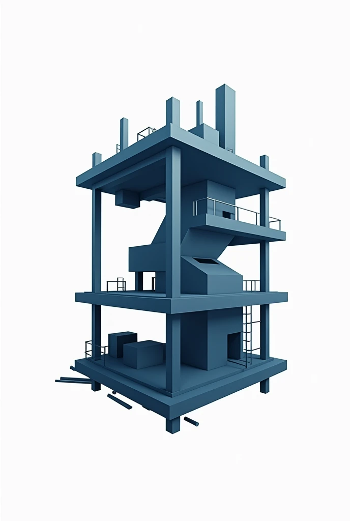Create a logo with the image of a building under construction in the shape of the number 3, place some architectural elements with dark blue color, square format image 