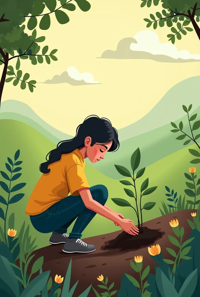 Poster about nature that a person planting tree