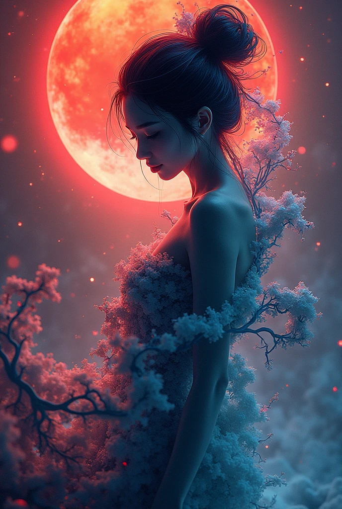 Colorful Abstract Art of Ink Forming a People, Lighting, Sub-Surface Scatterring, Glow, Award-winning Ink Art by Alberto Seveso, japanese anime, realistic, surreal, japanese goddess, neon colors, 
