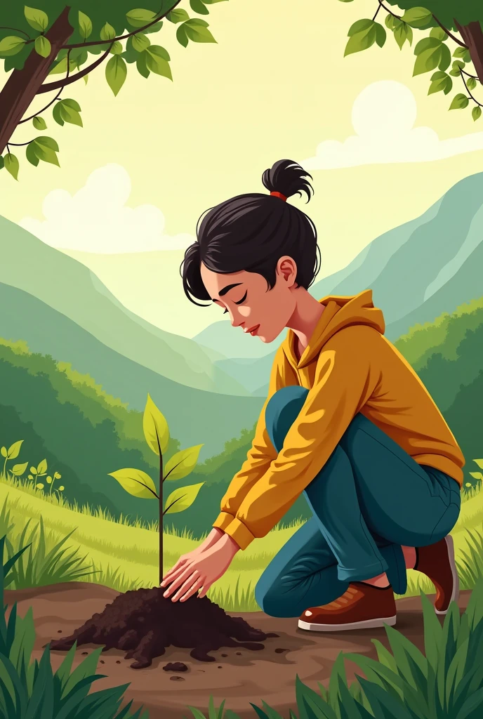 Poster about nature that a person planting tree
