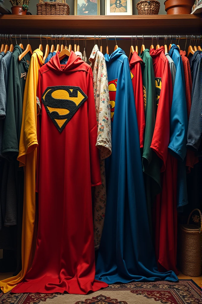 Closet full of superhero capes
