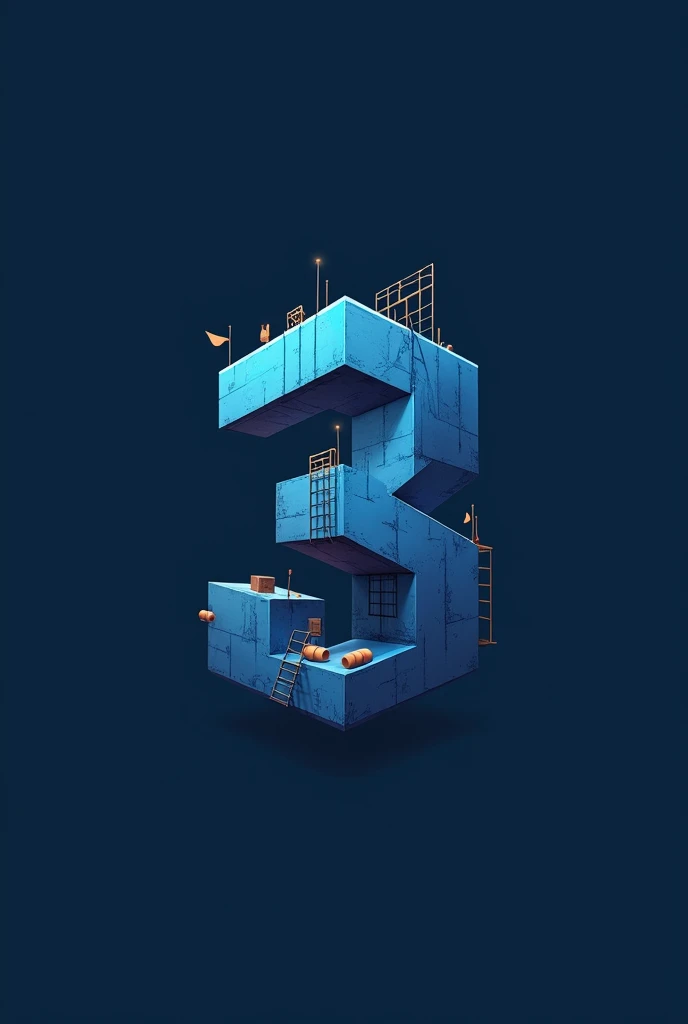 Create a logo with the image of a building under construction in the shape of the number 3, dark blue color.