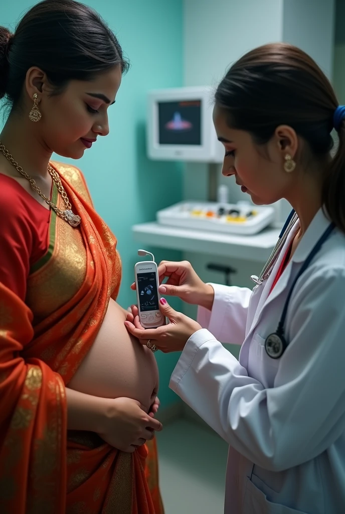 Doctor doing ultrasound of saree exposed navel of akshra