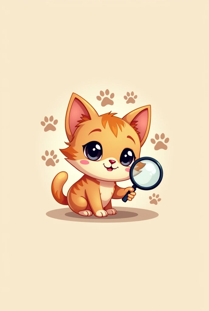 I would like a logo for a lost pet search app, It's called petfainder, I wanted a cute kitten with a magnifying glass in its hand following footprints