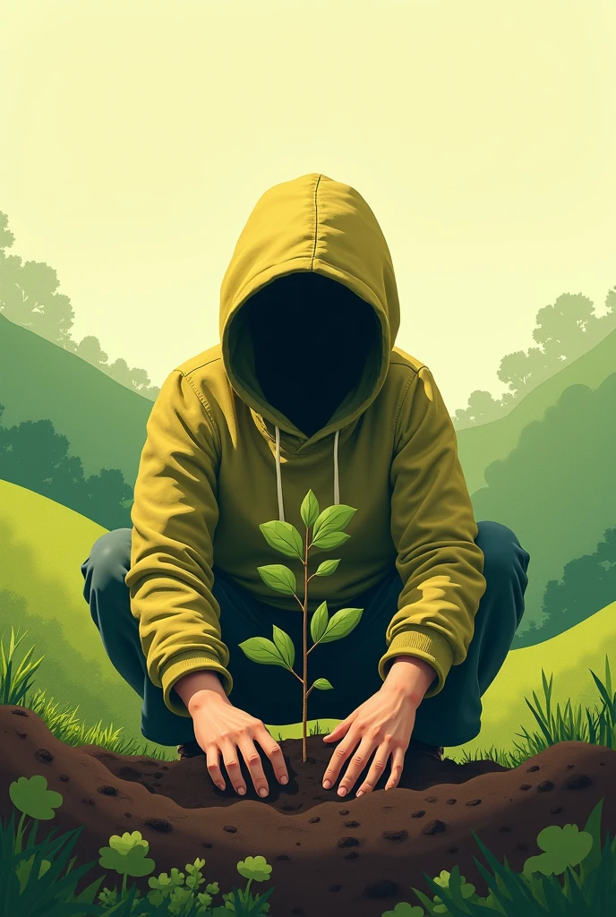 Poster about nature that a person planting tree without face