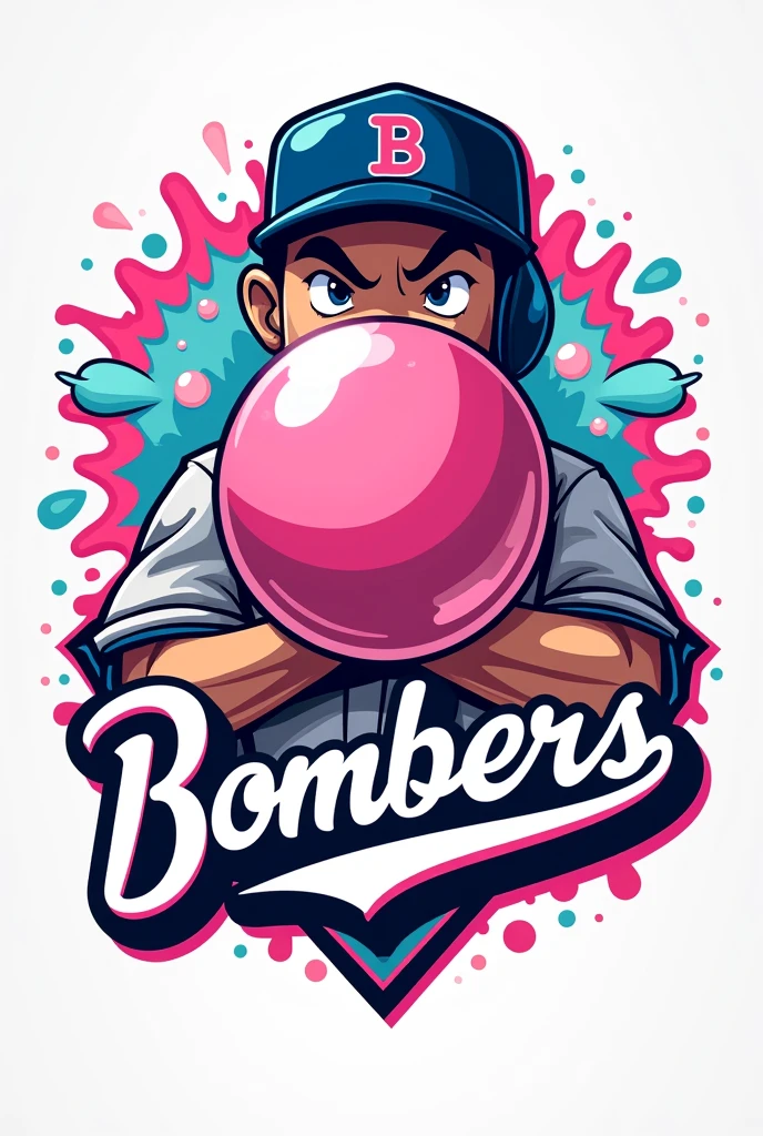 Create a team logo for a baseball team named the bubblegum bombers