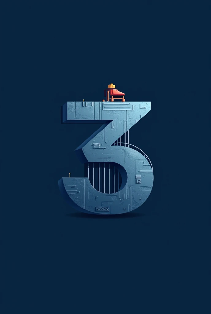 Create a logo with the image of a building under construction in the shape of the number 3, dark blue color.