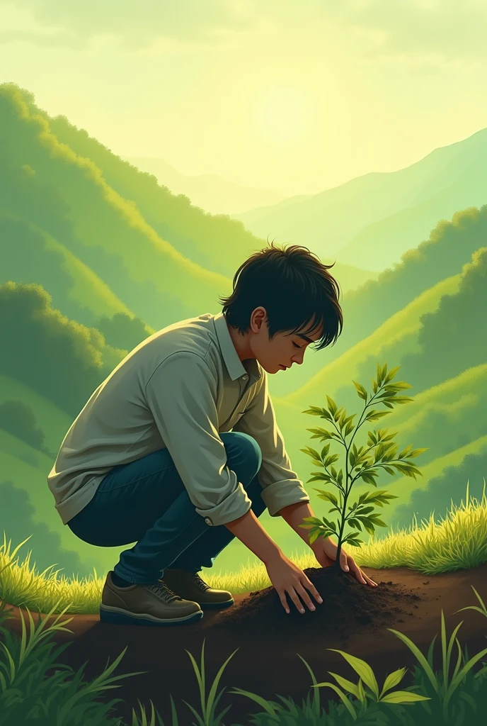 Poster about nature that a person planting tree without face
