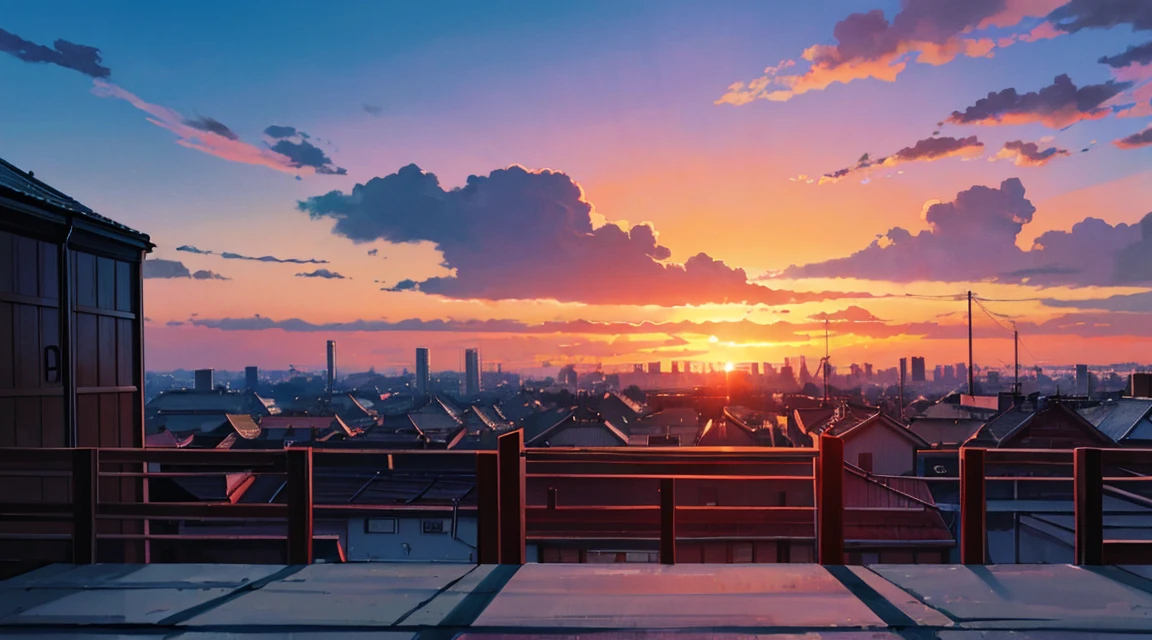 anime、雲のある空のscenery、Red sunset sky、god々々Shikai、stage、I can see the handwriting、unmanned、Studio Ghibli、Ghibli、scenery、style、The light is shining々It is shining with、Skyline、Low Angle - Automatic