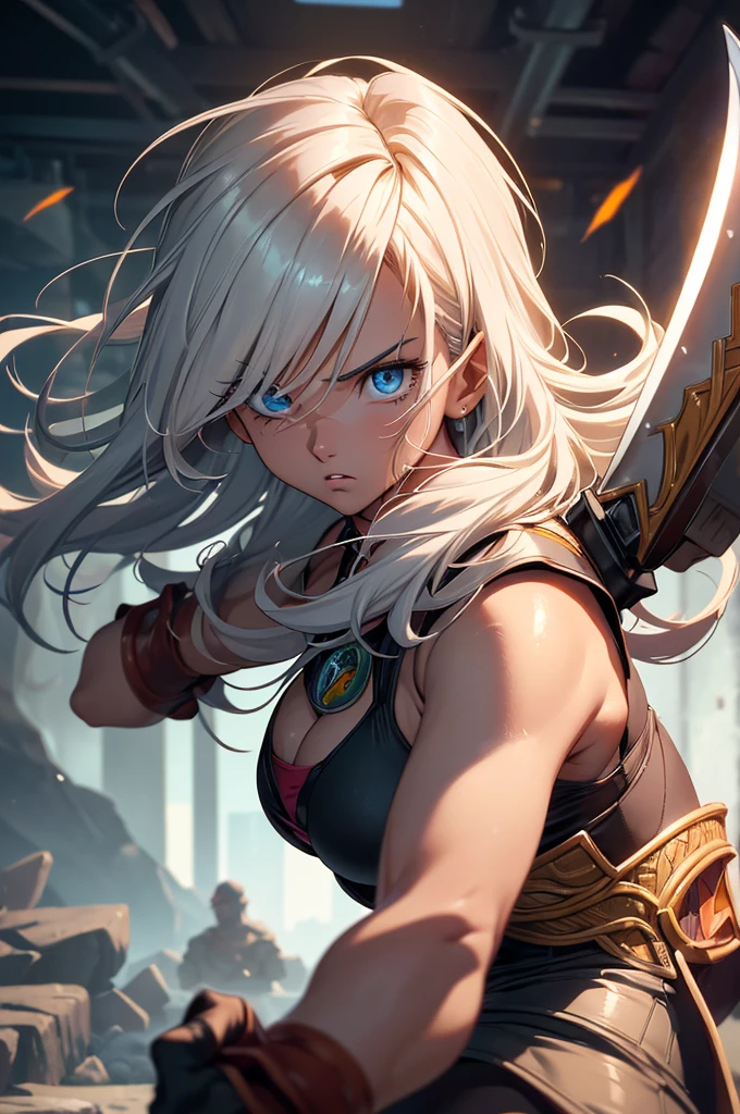 Highest quality,4K,High resolution,masterpiece:1.2), (Ultra-detailed), (Holding a sword:1.3) (Dynamic Art), (looking at the camera) (Dragon Ball Z setting), (whole body)(Vision:1.8), (Realist,photoRealist,photo-Realist:1.37), (High resolution,High resolution), (Portraiture), (Vibrant colors), (Long legs), (A noticeably elongated face), (Wide range) (Hermosos Fine grain), (Beautifully detailed lips), (Highly detailed eyes and face), , Bright eyes Dynamic angles and postures, Sweatびっしょり, Sweat, (Long eyelashes), (Sharp focus), (Physically Based Rendering), (Beautiful female warrior), (Mature Woman) (Leg spread), (intense), (expression of intense desire), (Motion Blur), (elegant), (Slim figure), (Inspired by anime), (Bright light), (Cinema Lighting), (Contrasting colors), (Mysterious atmosphere), (Action-packed scenes), (Unique Look), (impressive), (good looking), (Exciting), (Expressive), (Interesting atmosphere), (monster:1.4) ((Highest quality)),((Very detailed)),masterpiece,Absurd,Detailed face,Beautiful Face,(Fine grain, Deep Eyes),((Dynamic pose)), (((White-haired beauty,Inspired by Akira Toriyama))),Iron Bikini Armor,Inside the cave,monsterと戦闘中,