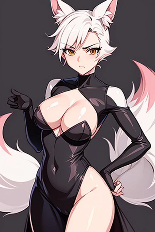 Fox-tailed zorro waifu, milf, pirate clothing , HD, pelo blanco con rosa, busto, 