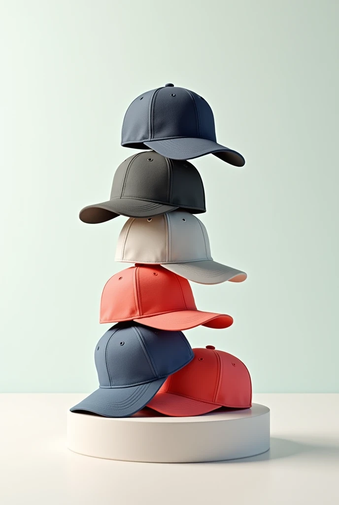 images of caps not hats on top of others (like in stacks of glasses at the bottom 3 caps then 2 and then 1 )