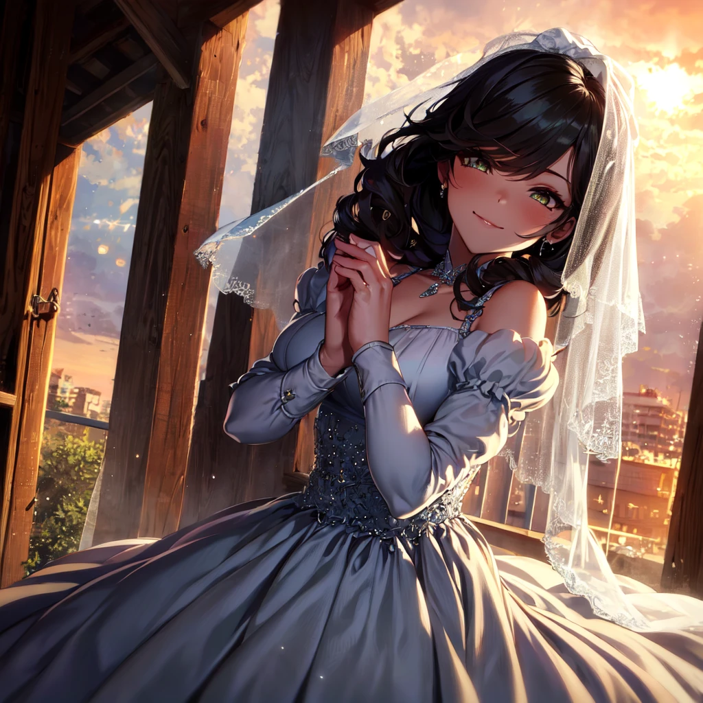 masterpiece, Best quality, masterpiece, Best quality, masterpiece, Best quality, masterpiece, Best quality, high quality, detail_skin, Beatifull_hair, detail_hair, Beatifull_hands, hands_detail, High detail, Ultra detail, HD, 4k, 4280x2240, depth field, (HDR:1.9), Correct anatomy, a masculine boy with short hair black hair abundant brown eyes with full wedding suit from groom to gentleman's suit and Palto flu pants and a girl with very long hair messy hair curly hair wavy hair (((silver hair))) high ponytail with yellow eyes in wedding dress, Dream wedding dress. love. Hand in hand looking at the New Year's sunset sunrise while kissing at church wedding with wedding rings on boy finger and wedding rings on girl finger and smiles, detail, ultra-detail, correct_position, correct_texture, correct_colors, correct_shading, correct_cgi, correct_body, correct_anatomy, correct_proportion, (correct_complete_body), source_anime,score_6_up,score_7_up,score_8_up,score_9, (Beautiful eyes), (detail_eyes), Eyesclothing cutout, veil,see-through,wide sleeves, white leotard,long sleeves,frilled sleeves,frills,bridal veil, Detailedface, artist(ReDrop), Romántica style sleve, EasyNegative_pt , beatifull_detail,