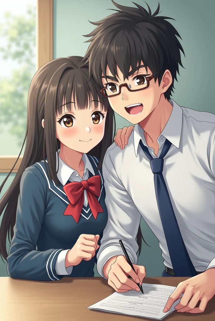 A busty Japanese elementary school girl and her male teacher, 2 and wearing glasses