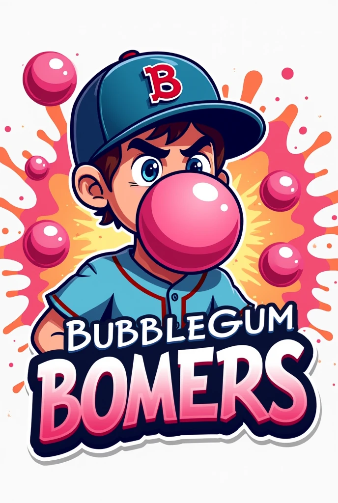 Create a team logo for a baseball team named the bubblegum bombers
