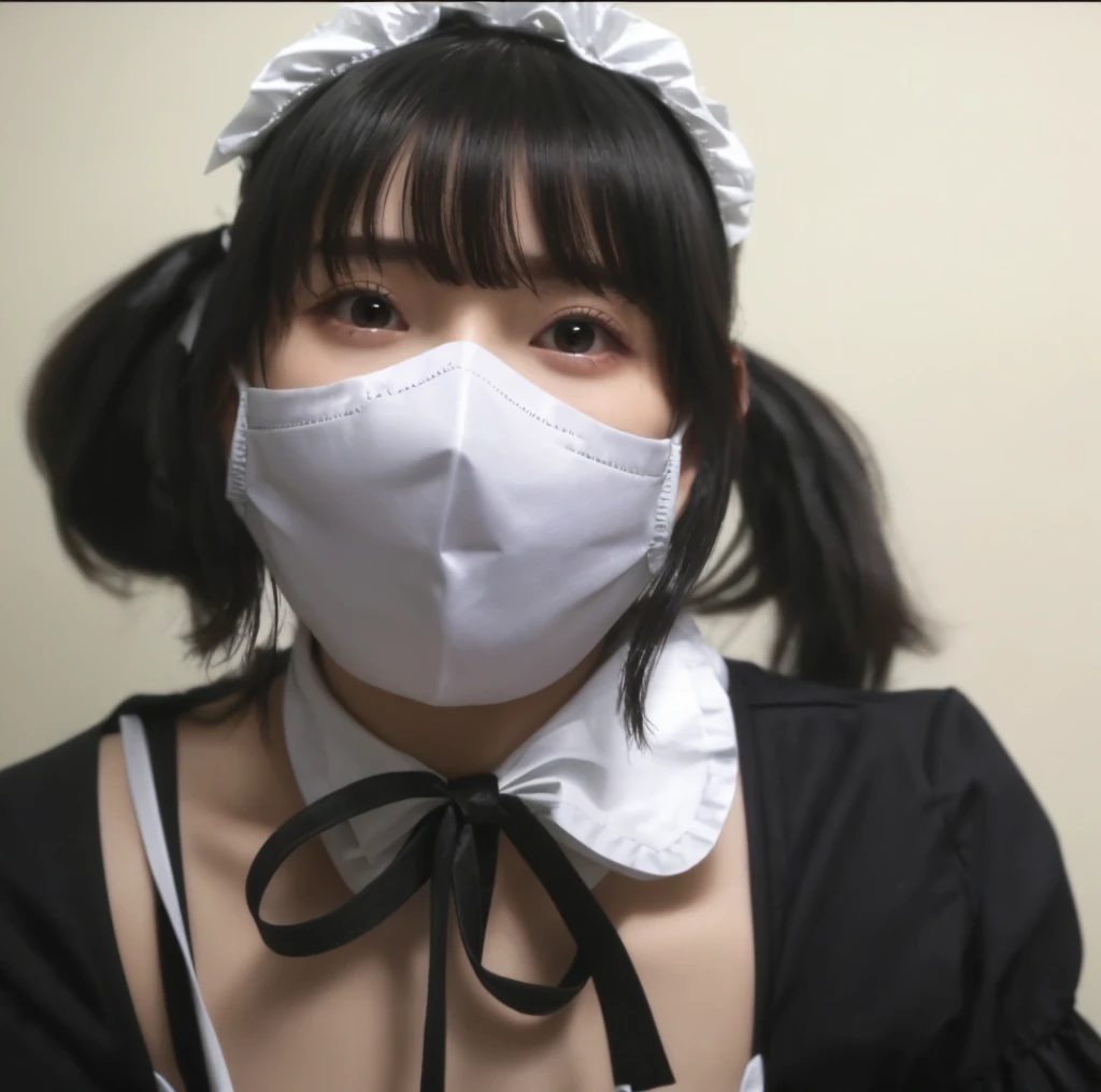 One woman、Excellent anatomy, masterpiece, Highest quality,Realistic, hyperRealistic, 16k hdr,(((Deep Throat))),NSFW、Maid clothes、(((facial)))、Shoot from the front、Focus on the face、Black Hair、bangs、twintail、blowjob、Semen、((bukkake))