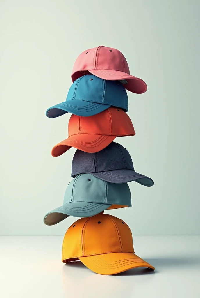 images of caps not hats on top of others (as if they were glasses arranged at the bottom 3 caps then 2 and then 1 )

