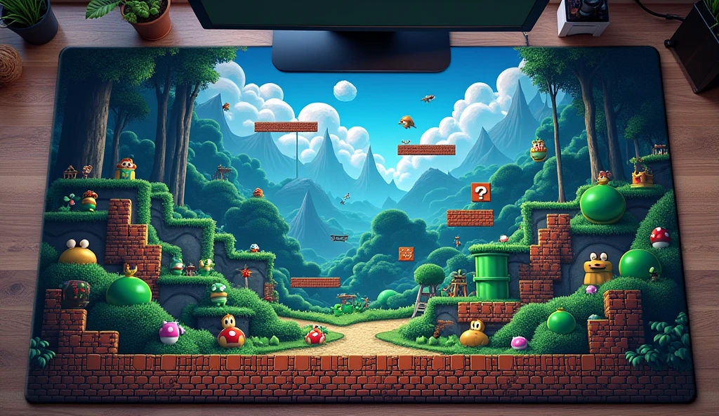 For an XL mouse pad. With dark and purple tones. The dimensions are 90cm x 90cm.. Let it be from the original map of the Super Mario Bros game.. More creative and with more things.