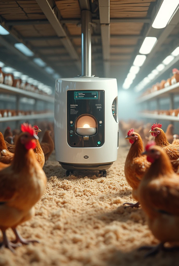 Create what a chicken coop with egg machine would look like inside
