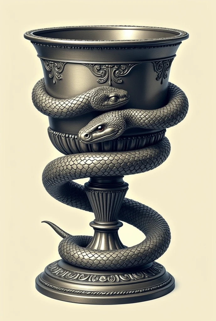 Snake surrounding an old money style silver cup to wear on a t-shirt