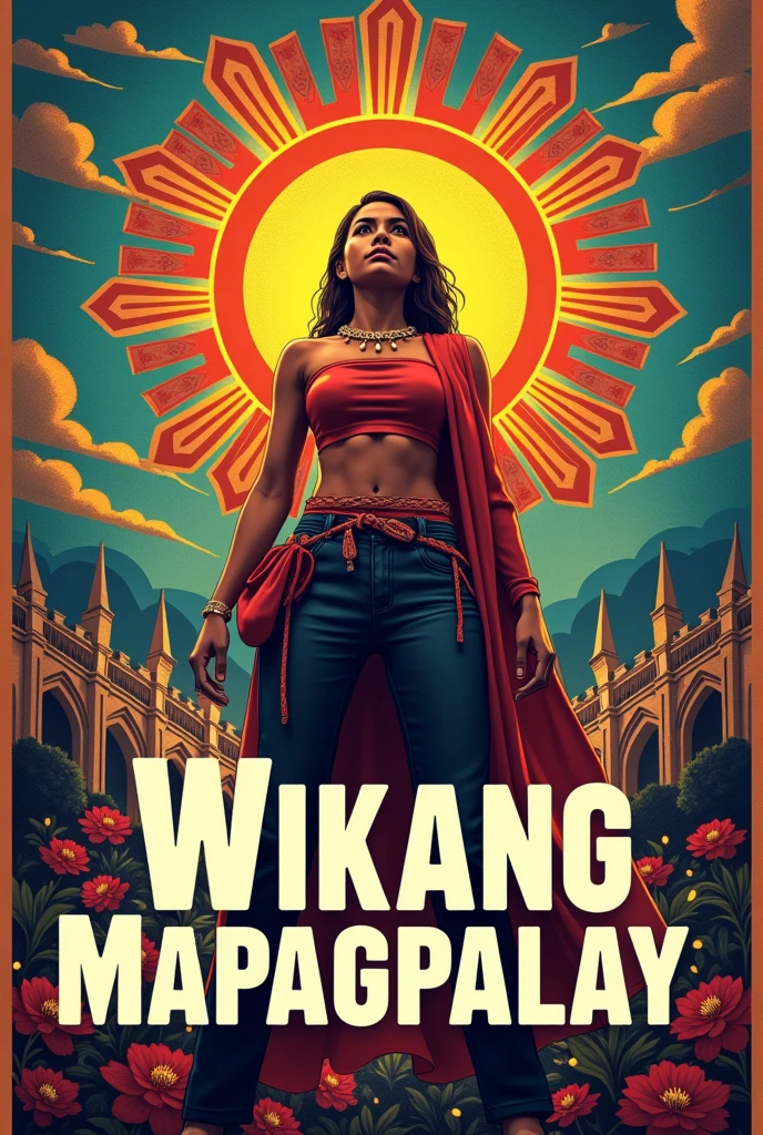 Create a POSTER WITH THE THEME "Filipino, Wikang Mapagpalaya".  The poster emphasizes the importance of the Filipino language as a tool for liberation and empowerment. It suggests that by embracing and using the Filipino language, Filipinos can strengthen their cultural identity, promote unity, and achieve their goals.
