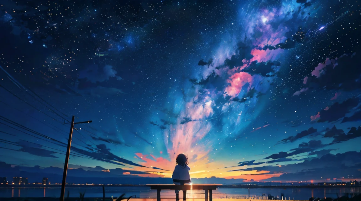 anime, in sky, star, in bench, in milky, in star, in sky, in star, in bench, in milky, in star, in, Space Sky. by makoto shinkai, anime sky, anime art wallpaper 4 k, anime art wallpaper 4k, anime art wallpaper 8 k, วอลล์เปเปอร์inน่าทึ่ง, with in sky full of star