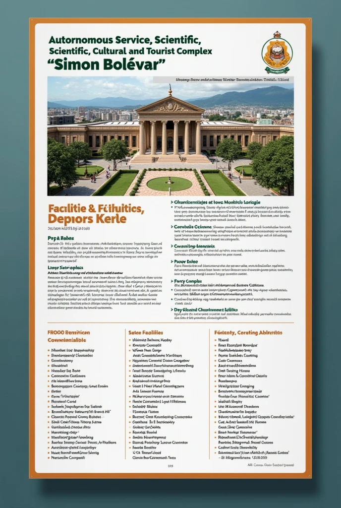 A notice for an establishment named autonomous service scientific cultural and tourist complex "Simon Bolivar"