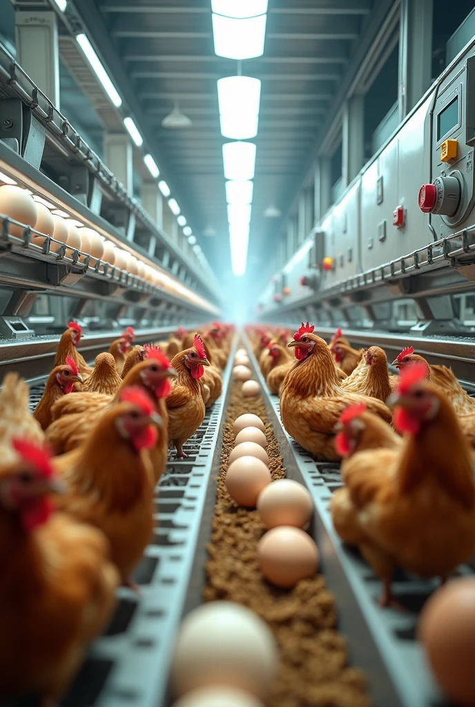 Create what a chicken coop company with machines would look like inside
