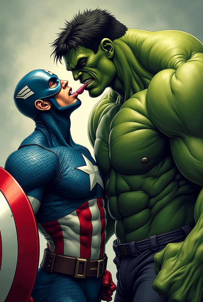 Captain America licking Hulk&#39;s pecs