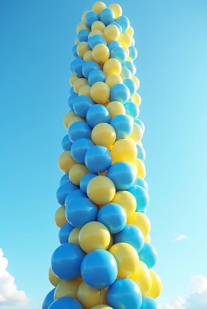 column of blue and yellow balloons