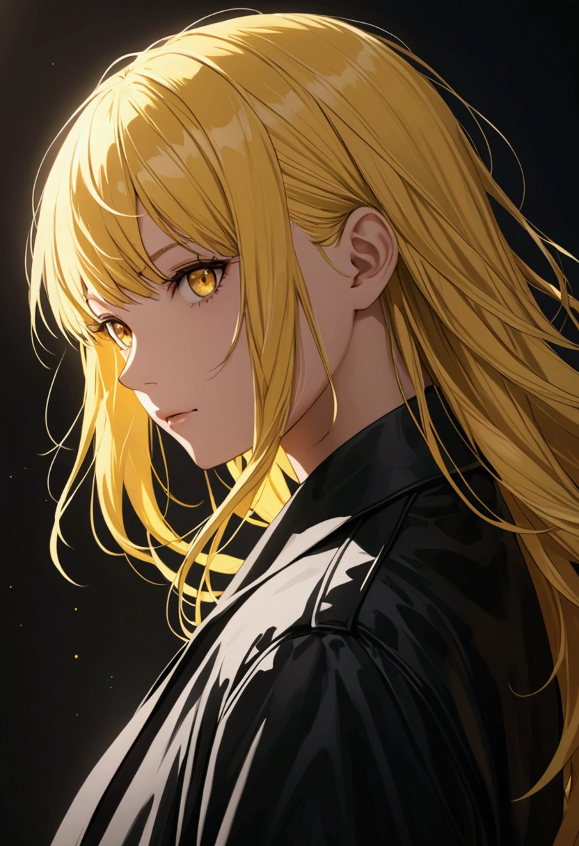 Yellow hair, black jacket clothes