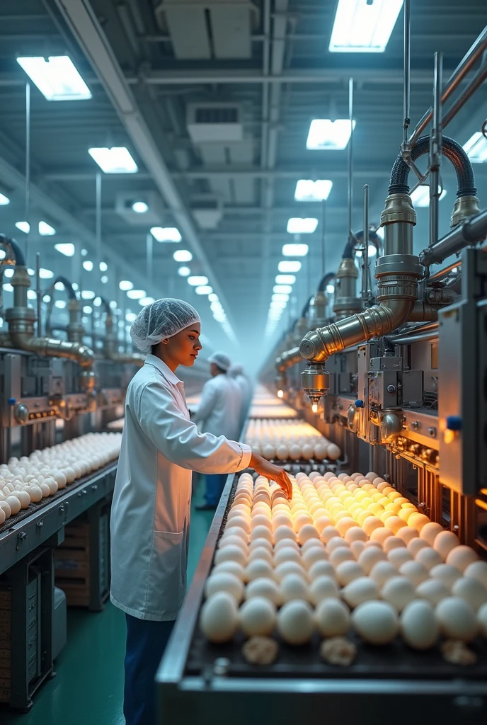 Create what an egg company with machines would look like inside
