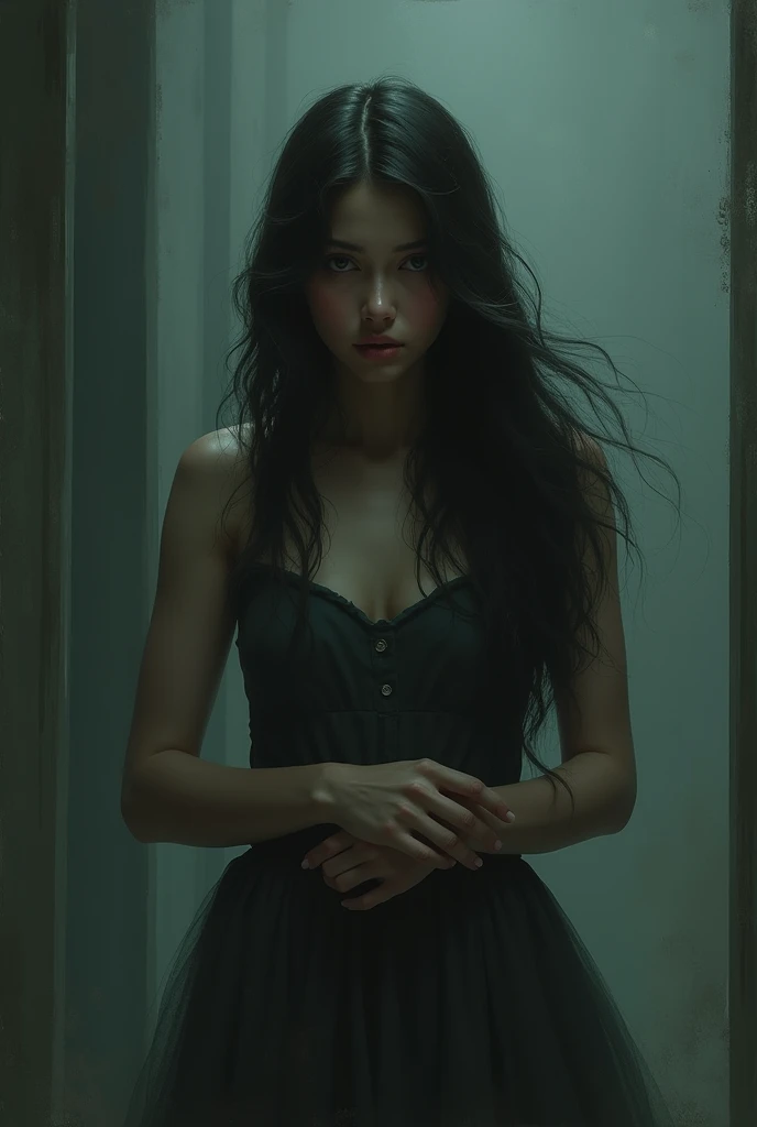 woman with long hair seeing something scary but not exaggerated