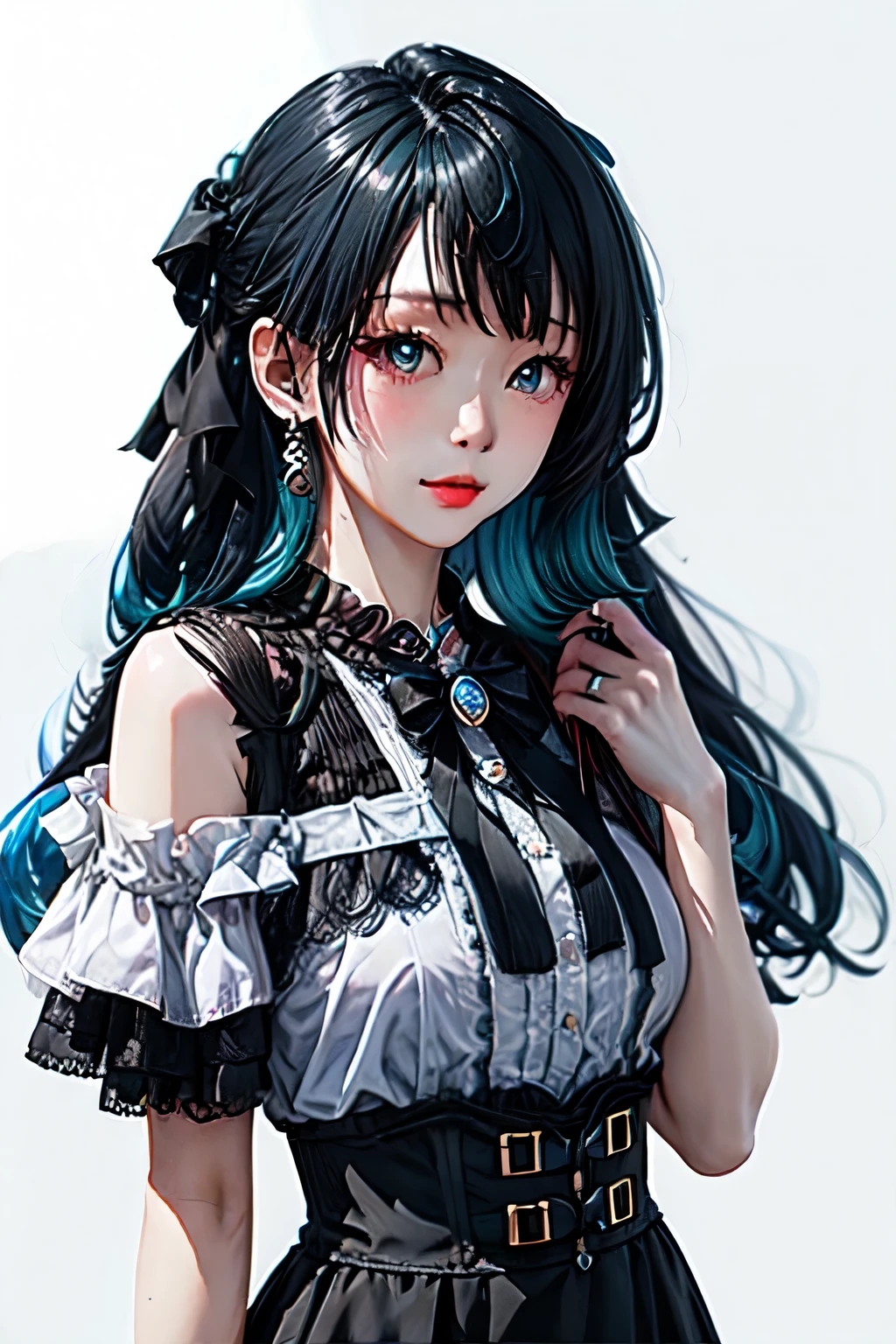 a one woman, colored inner hair, Jirai Kei fashion dress, Overview, high resolution, super detaill, 8k