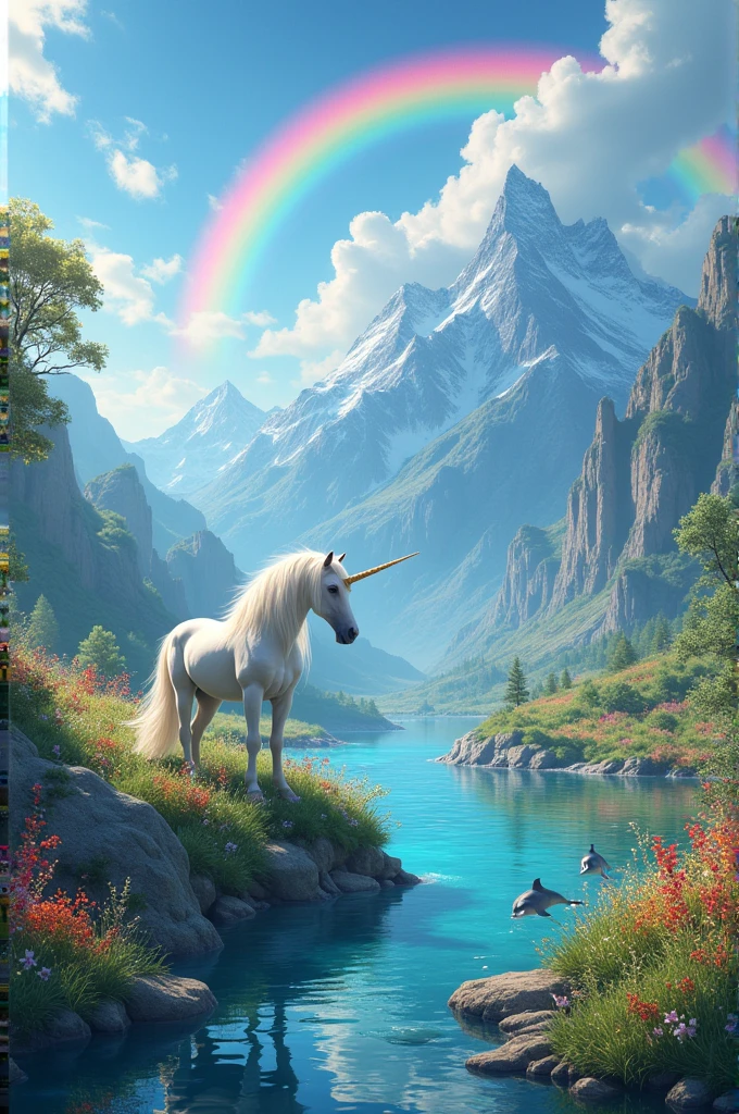 Create a fantasy world with lots of unicorns and dolphins