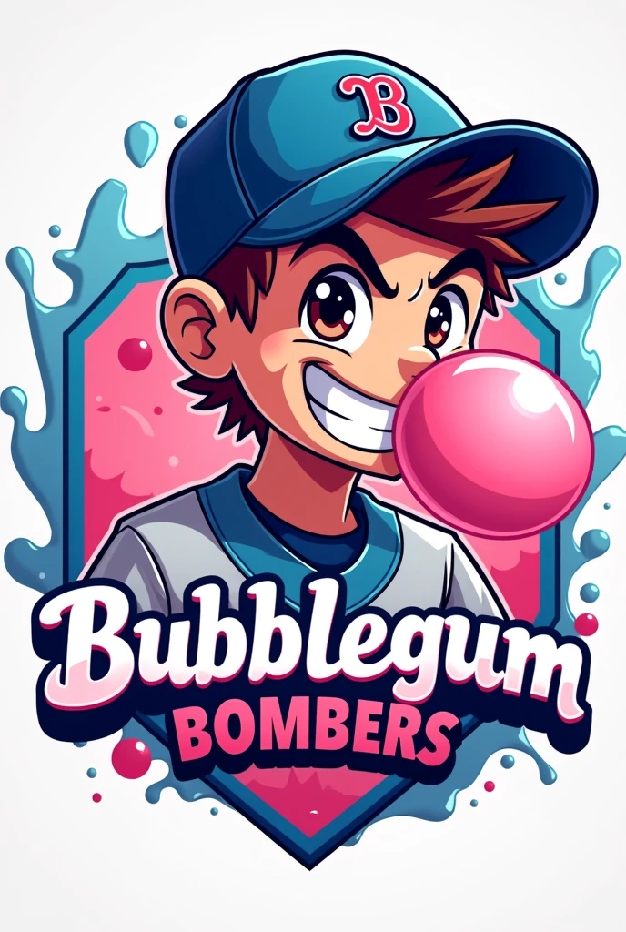 Create a baseball team logo for a team named the bubblegum bombers