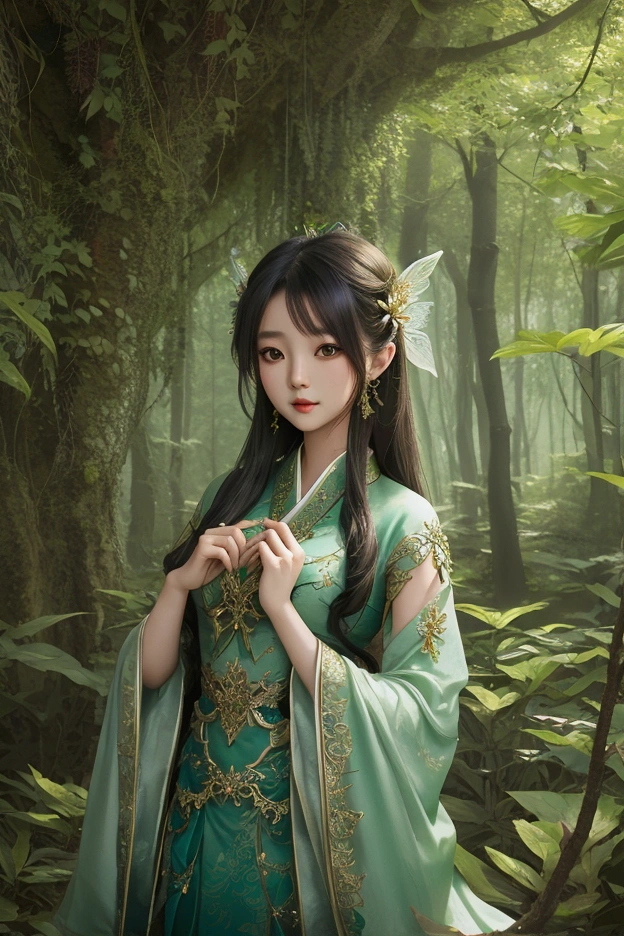Cute and beautiful Asian adult girl "greenh" Dressed as a fairy in the forest