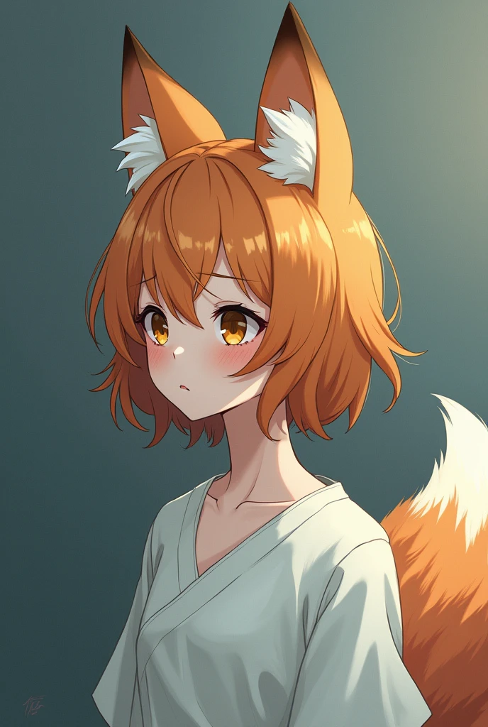 Anime girl with fox ears and tail With sadness