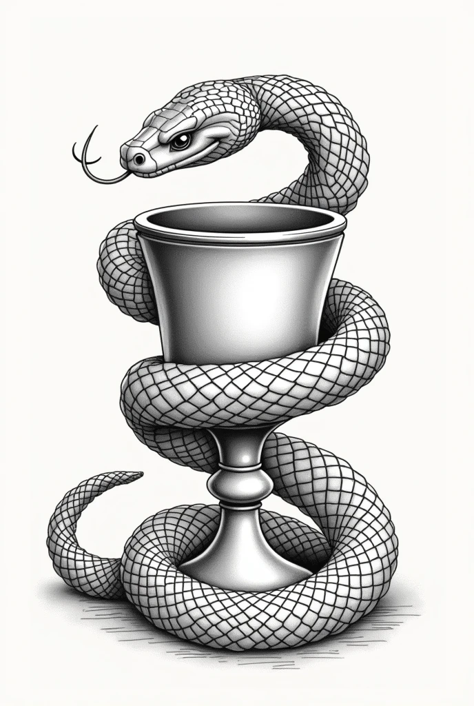 Snake surrounding a silver cup old money style illustrated for use on a polo shirt. But only in lines that can be done in embroidery.. 