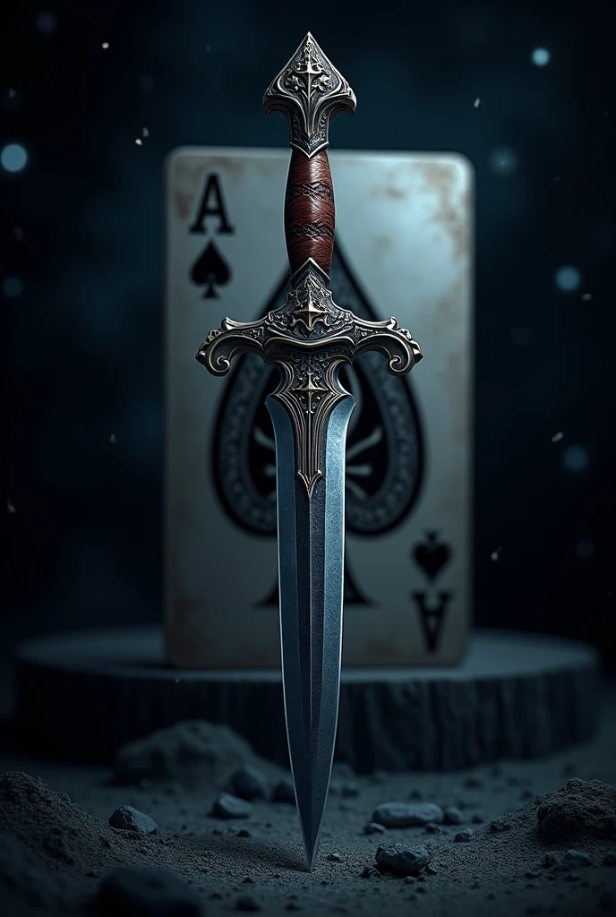 Dagger with an ace of spades in the background at night