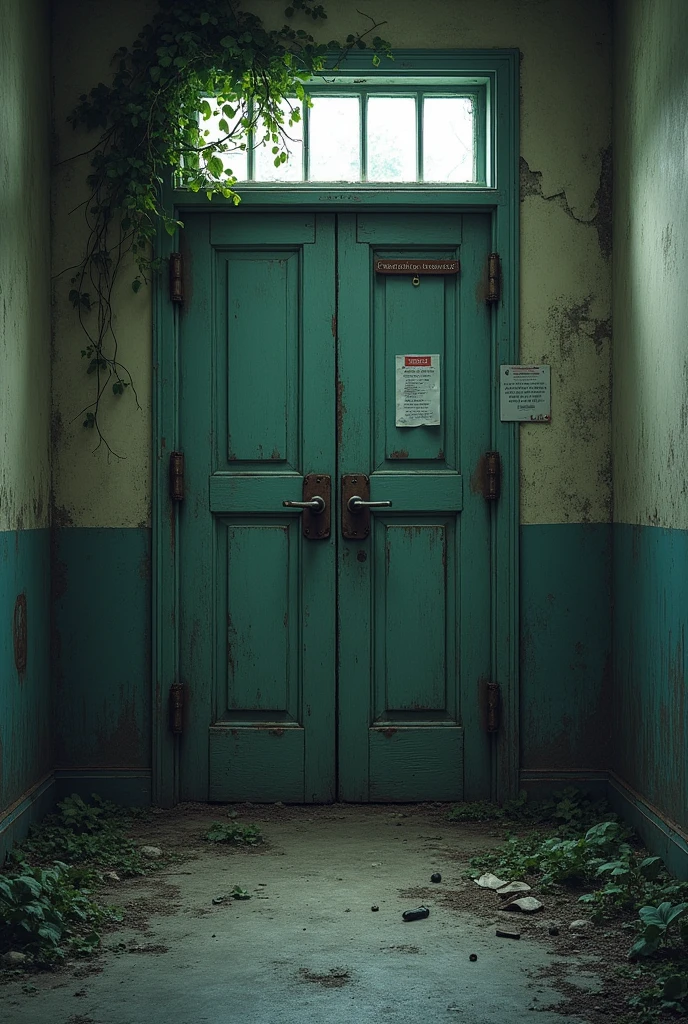 mysterious doors in an abandoned hospital