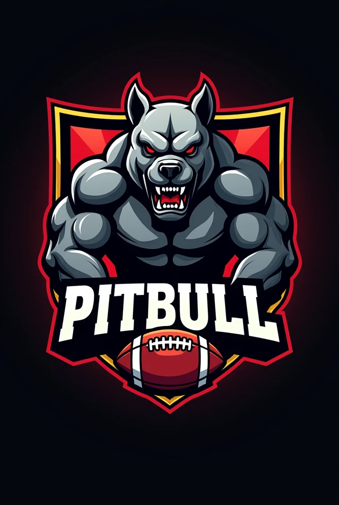 Create a gray pitbull logo&#39;S; com braçoS forteS, com veiaS Segurando a palavra eScrito ENVOLVENTES com olhoS vermelhoS, face for a football team. Faça dele um eScudo em formado quadrado com detalheS preto e dourado com detalheS vermelho e uma bola de . empty background, Sombrio. . TranSforme-o em pgn