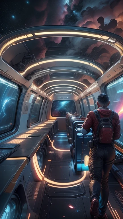 Fantasy,8k,Very detailed, masterpiece,High resolution,Highest quality,Increase the resolution,Cinema Lighting,Different space,4D World,Night on the Galaxy Express,cyber-,Light blue body,Train-shaped spaceship,Steam locomotive type spaceship,Controlled by a nuclear fusion reactor,30-car train、Running in space,Many Stars,Many galaxies,milky way,Cruising at the speed of light,Seeing the Earth in the distance,Super Express,You can see the Andromeda galaxy,Wide viewing angles,vision,Floating in the air,In the dazzling light,Very colorful,All vehicles are visible,Cars lined up in an S-shape,Rail of light,Colorful Cloud Nebula,The whole universe shines blue