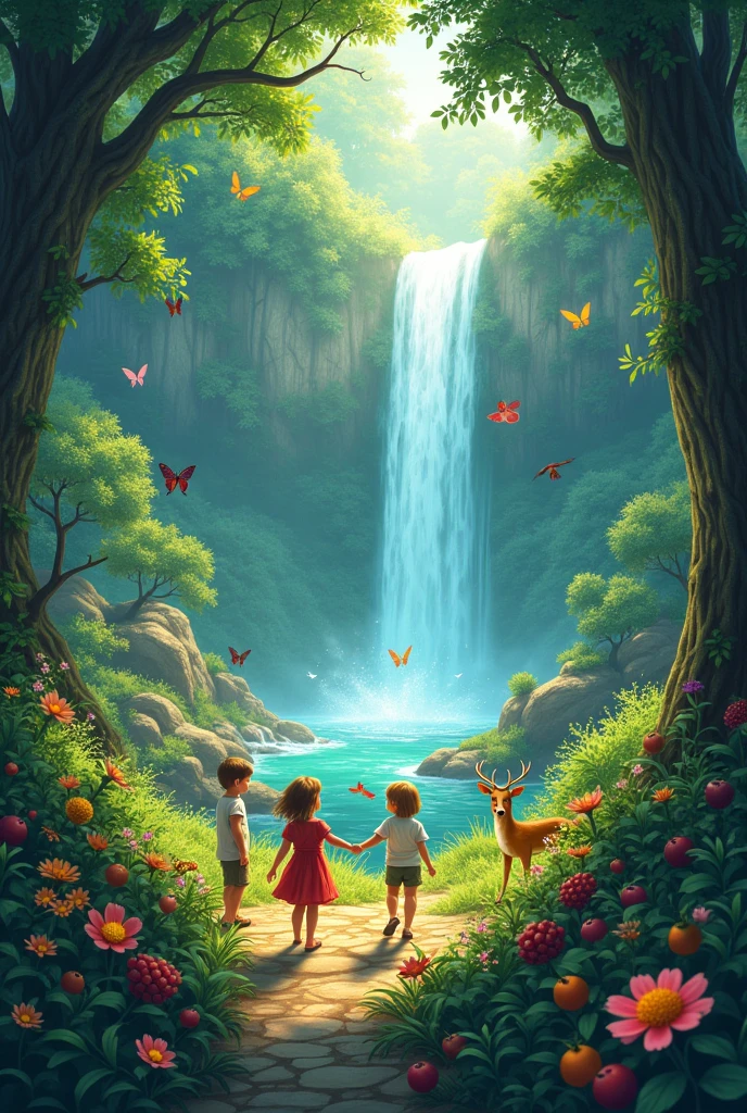 Forest Entrance
"As they wandered deeper into the woods, they stumbled upon a vibrant forest filled with juicy fruits, towering trees, and a majestic waterfall."
Exploration
"The ???? marveled at the forest's beauty, spotting friendly creatures like deer, butterflies, and birds."
Waterfall Discovery
"And then, they stumbled upon the waterfall's refreshing pool, inviting them to take a swim."
Swimming Fun
"The ???? splashed and played in the cool water, enjoying the thrill of swimming in the wild."
Animal Attack
"But their fun was short-lived, as a pack of fierce animals emerged from the underbrush, ready to attack!"
Fruit Powers
"Luckily, the kids discovered magical fruits that granted them incredible abilities."
 * Apple: "Gives super strength!"
 * Banana: "Turns you into a slippery slide!"
 * Orange: "Creates a blast of citrus spray!"
 * Grapes: "Makes you tiny and quick!"
???? Share Food
"But instead of fighting, the ???? decided to share their food with the animals, showing them kindness and compassion."
Unexpected Friendship
"And to their surprise, the animals transformed before their eyes, becoming friendly and playful companions."
New Friends
"From that day on, the ???? and animals became the best of friends, exploring the forest and sharing secrets together."