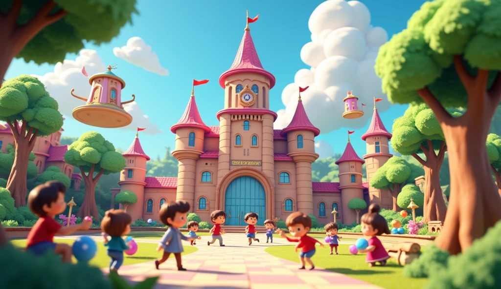 In 3D animation.What does the magical playground at the school look like?
