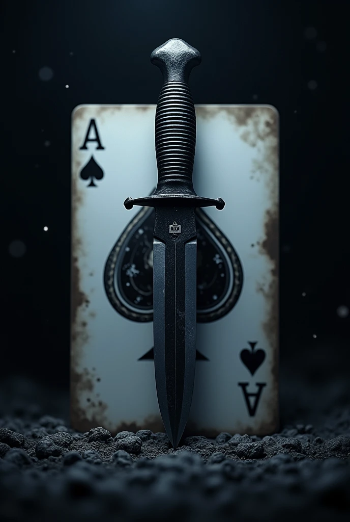Fairbairn sykes dagger with ace of spades in the background at night