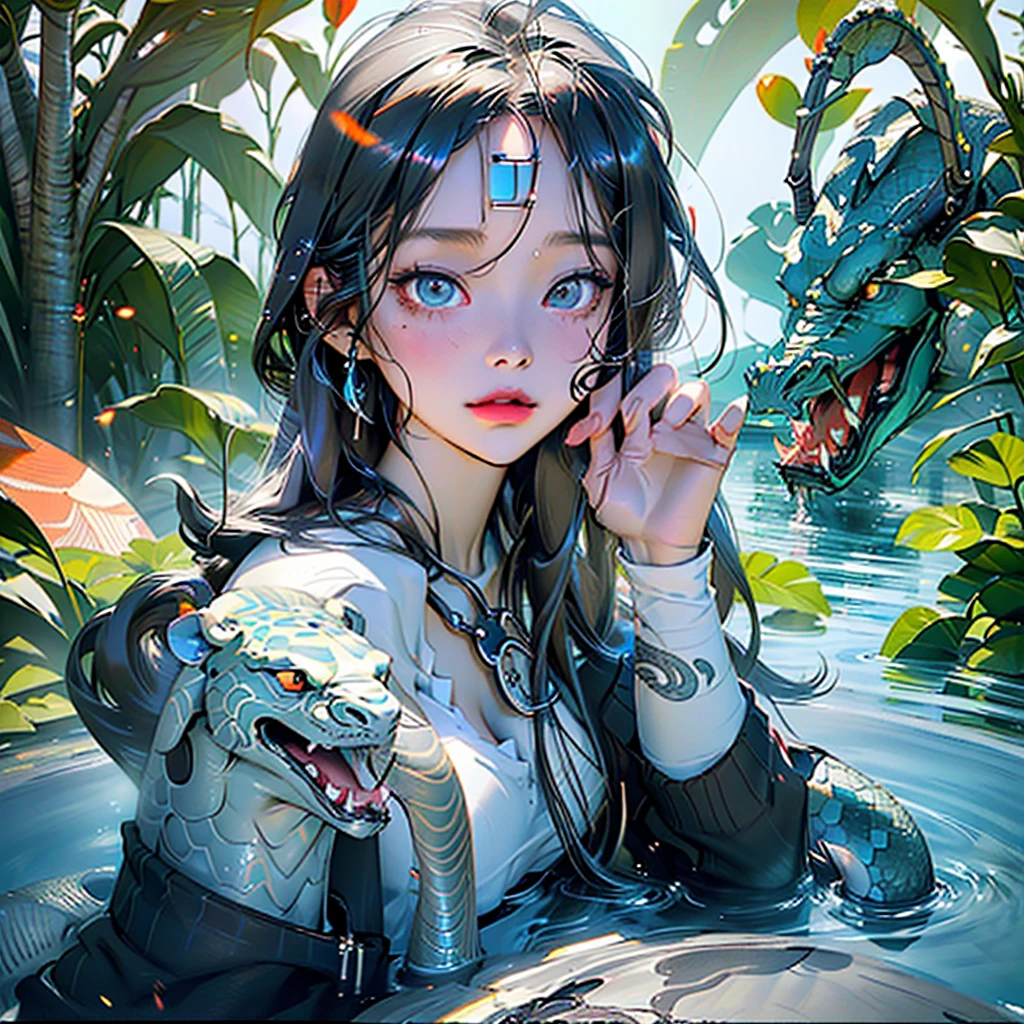 "((ความคมชัดผลงานชิ้นเอก)) ((ซับซ้อนสวยงามผลงานชิ้นเอก)) ((ซับซ้อนสุดๆ)) ((ผลงานชิ้นเอก))An near realistic, realistic, hyper-realistic Greek mythology-inspired fantasy art piece with a surreal twist. The illustration, done in a Greek mythology style, depicts Medusa, a beautiful woman with a head of snakes and a serpent-like lower body. She sits by the edge of an old, cracked stone castle, her expression filled with sadness and loneliness. The atmosphere is one of desolation and isolation. The image is rendered with ultra-realistic detail and sharpness at a masterpiece level, in 100TBD, 100TBM, UHD+ resolution.